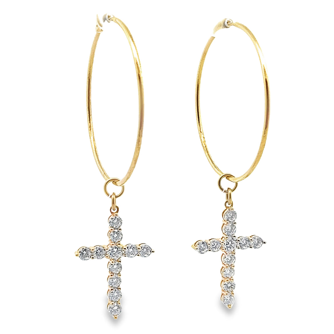 925 SILVER GOLD PLATED HOOPS WITH CROSS CHARM