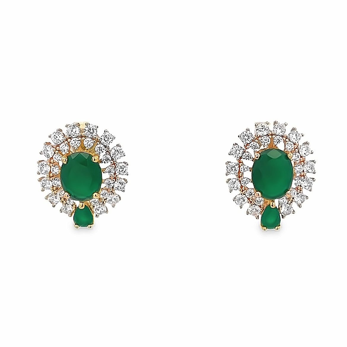 925 SILVER GOLD PLATED EARRINGS WITH GREEN AND WHITE CRYSTALS
