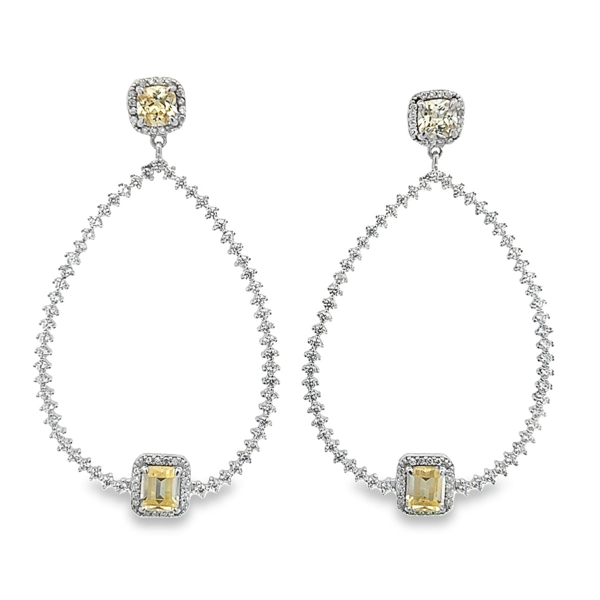 925 SILVER PLATED EARRINGS WITH YELLOW AND WHITE CRYSTALS