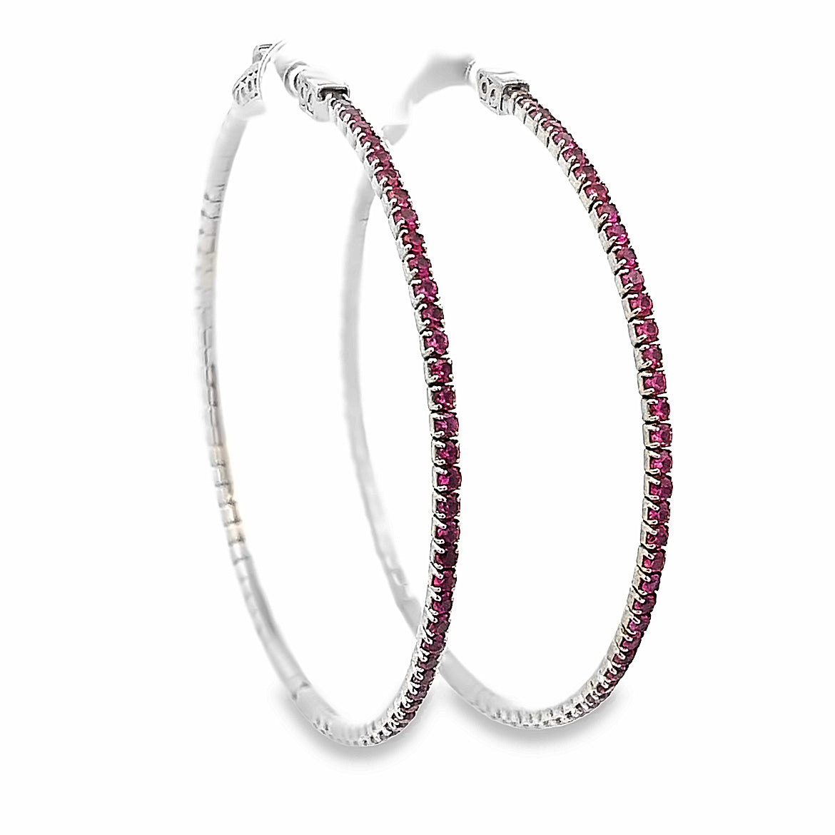 925 SILVER PLATED HOOPS WITH PINK CRYSTALS