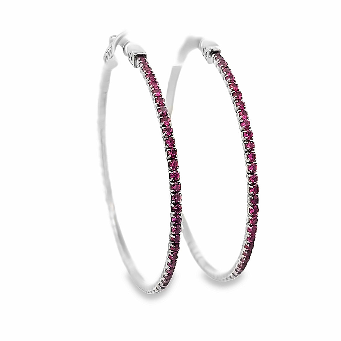 925 SILVER PLATED HOOPS WITH PINK CRYSTALS