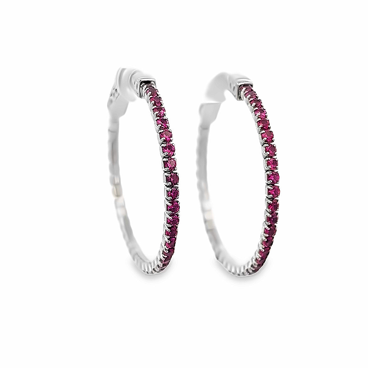 925 SILVER PLATED MEDIUM HOOPS WITH PINK CRYSTALS