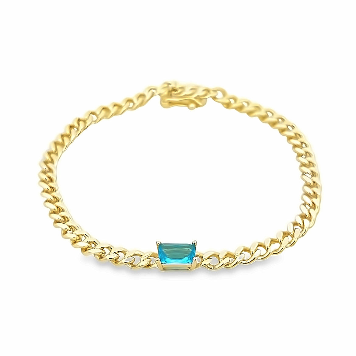 925 SILVER GOLD PLATED LINKS BRACELET WITH BABY BLUE CRYSTAL