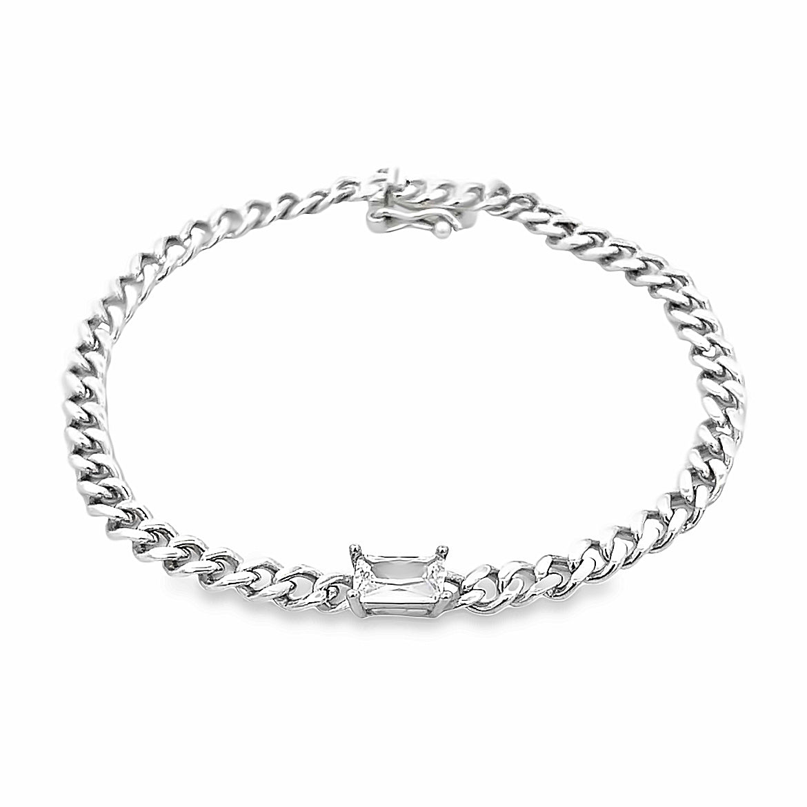 925 SILVER PLATED LINKS BRACELET WITH WHITE CRYSTAL