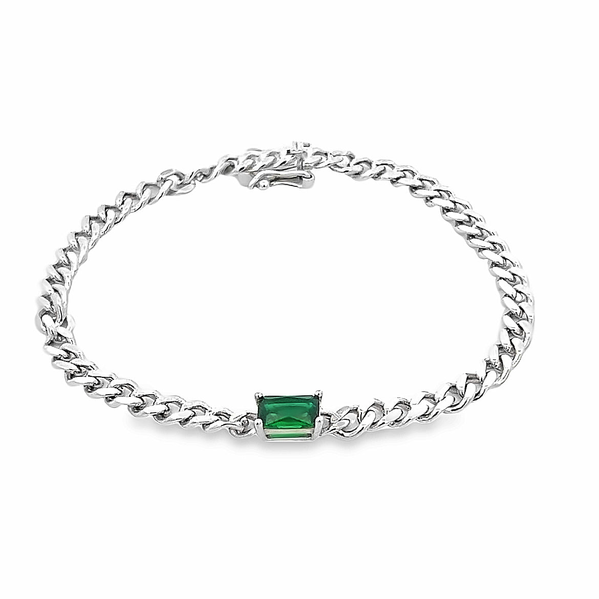 925 SILVER PLATED BRACELET LINKS WITH GREEN CRYSTAL