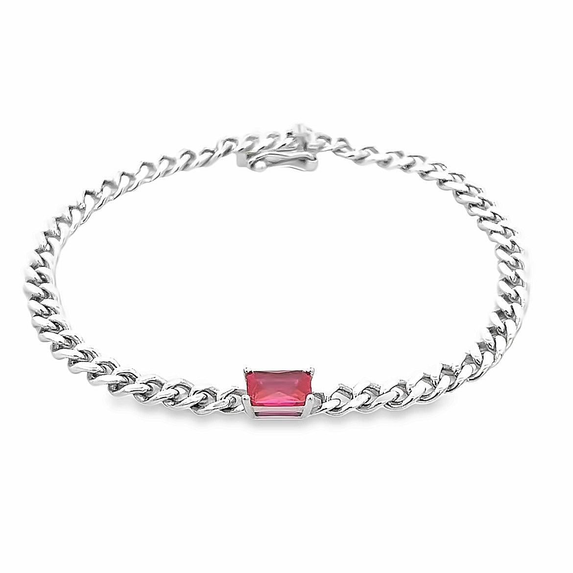 925 SILVER PLATED LINKS BRACELET WITH PINK CRYSTAL