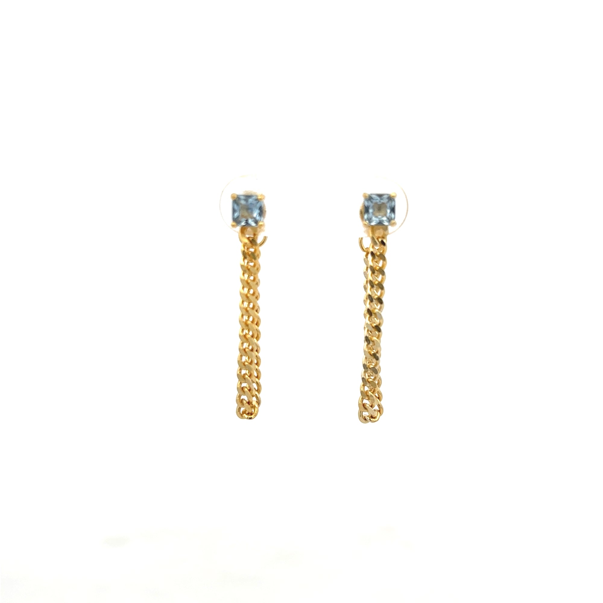 SKY BLUE CRYSTAL CHAIN EARRINGS SET IN 925 GOLD PLATED