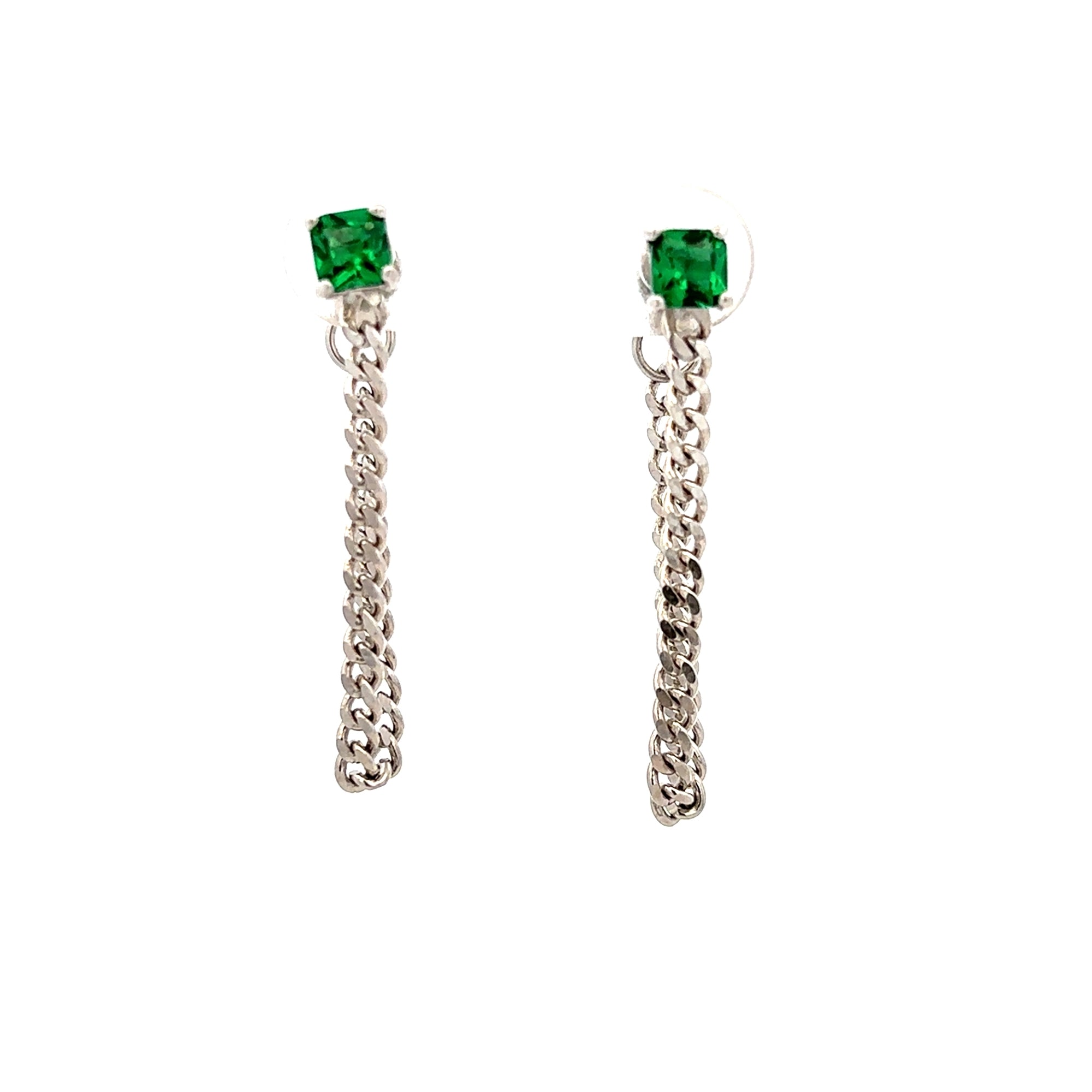 GREEN CRYSTAL EARRINGS WITH CHAINS ET IN 925 SILVER