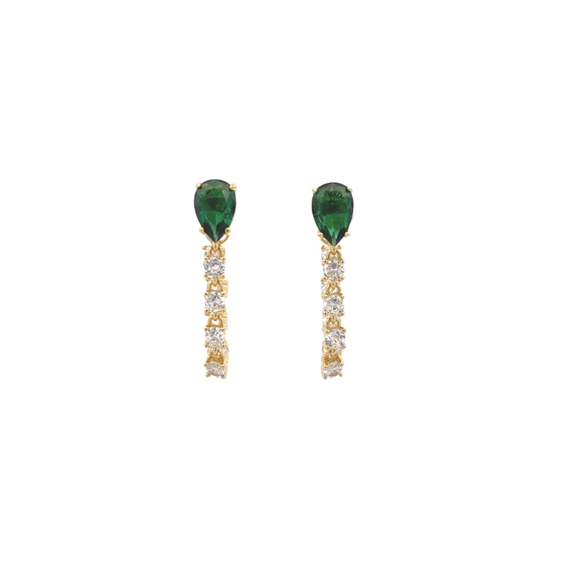 GREEN DROP WITH CRYSTAL CHAIN EARRINGS SET IN 925 SILVER