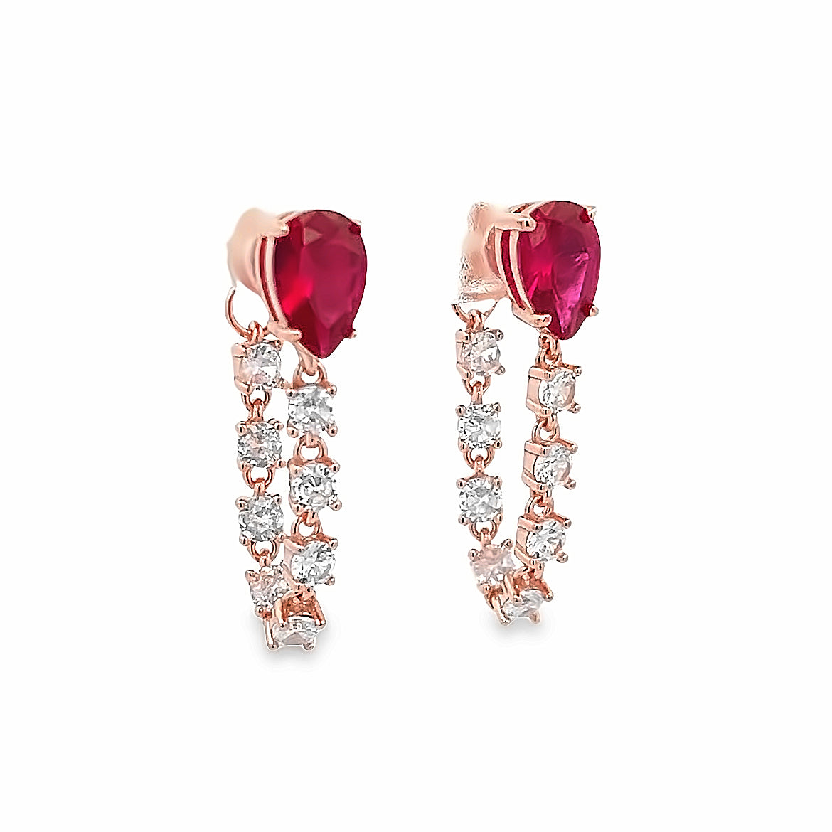 925 SILVER ROSE GOLD EARRINGS WITH RED CRYSTALS