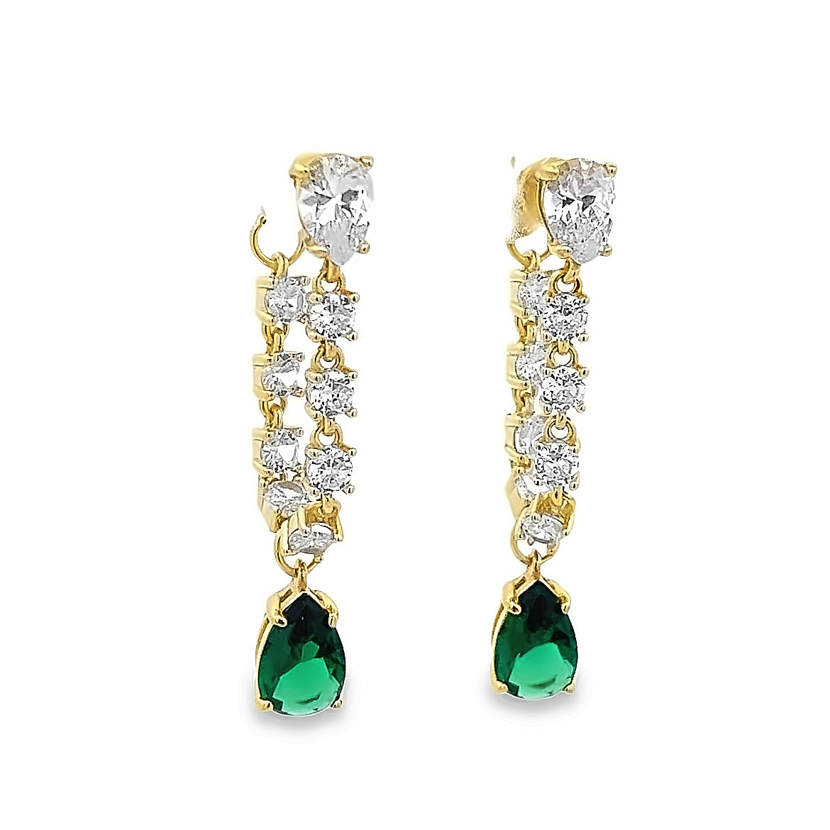 925 SILVER GOLD PLATED CHAIN EARRINGS WITH GREEN CRYSTALS