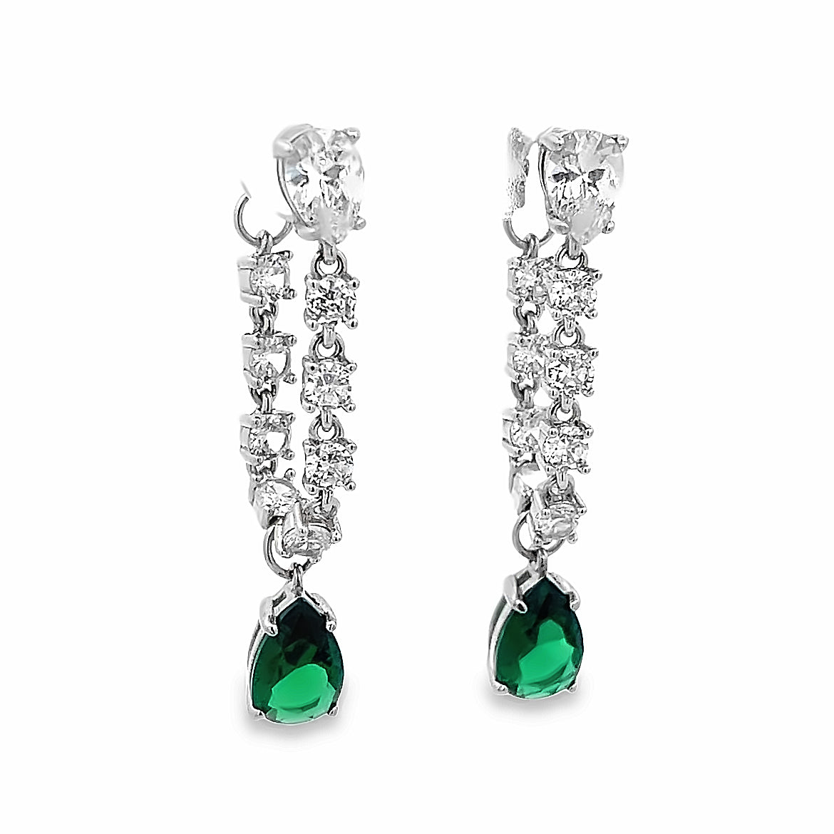 925 SILVER PLATED DANGLING EARRINGS WITH GREEN CRYSTALS
