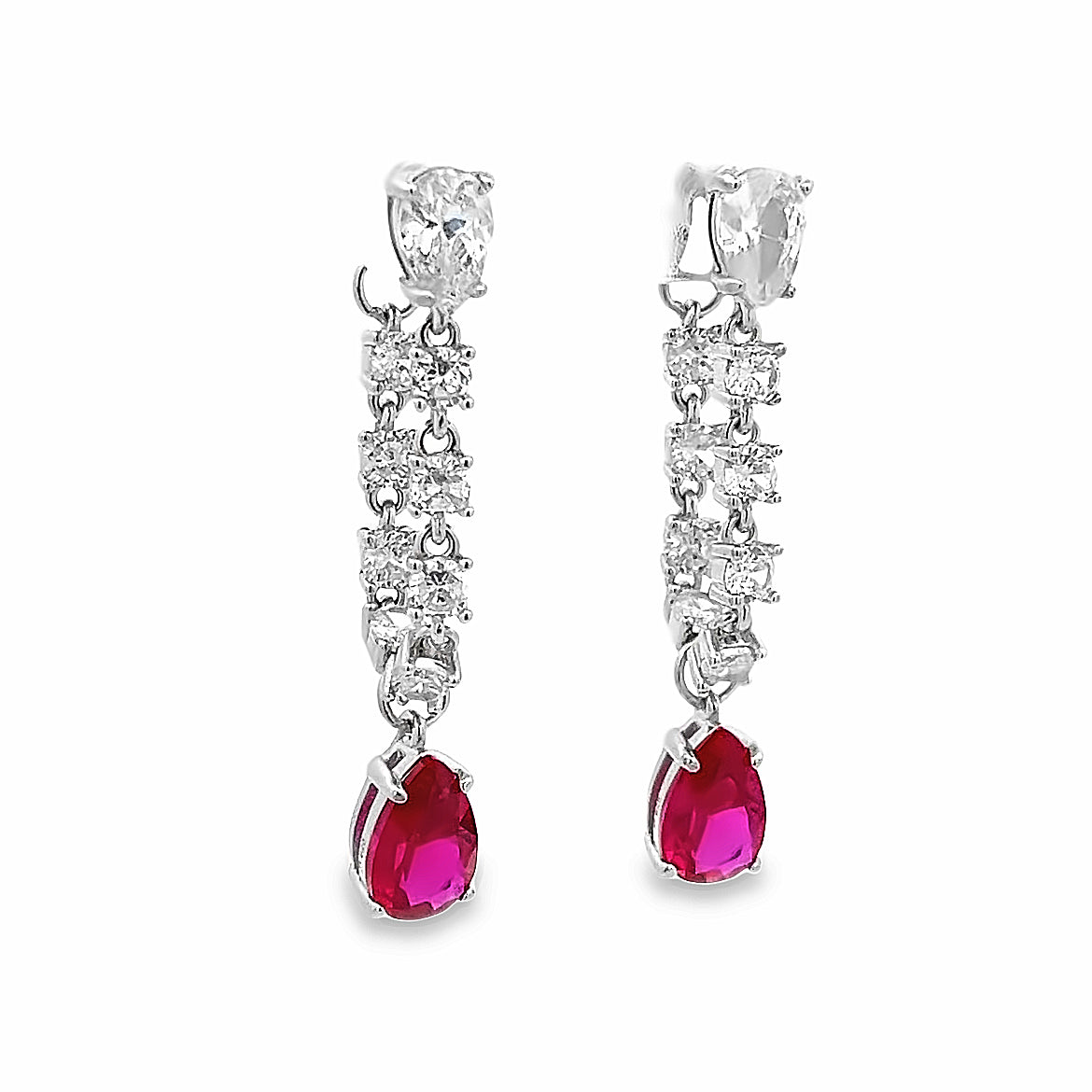 925 SILVER PLATED DANGLING EARRINGS WITH PINK CRYSTALS