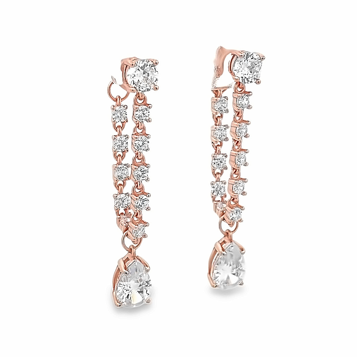 925 SILVER ROSE GOLD DANGLING EARRINGS WITH CRYSTALS