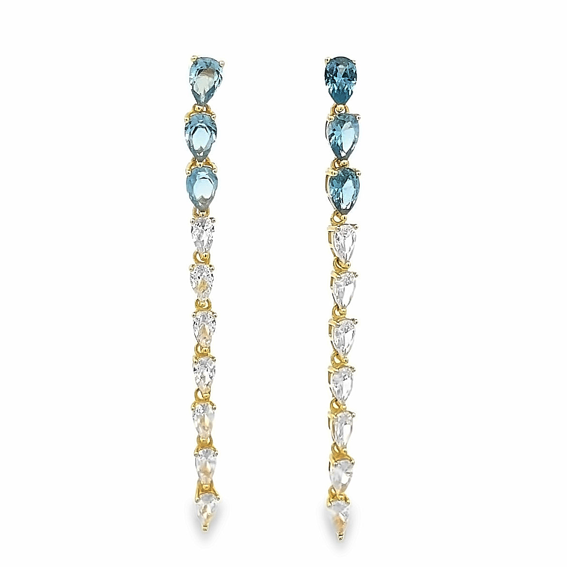 925 SILVER GOLD PLATED LONG EARRINGS WIH SKY BLUE CRYSTALS