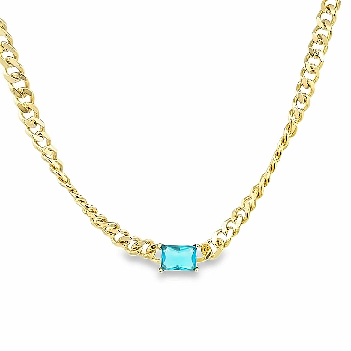 925 SILVER GOLD PLATED LINKS NECKLACE WITH BABY BLUE CRYSTAL