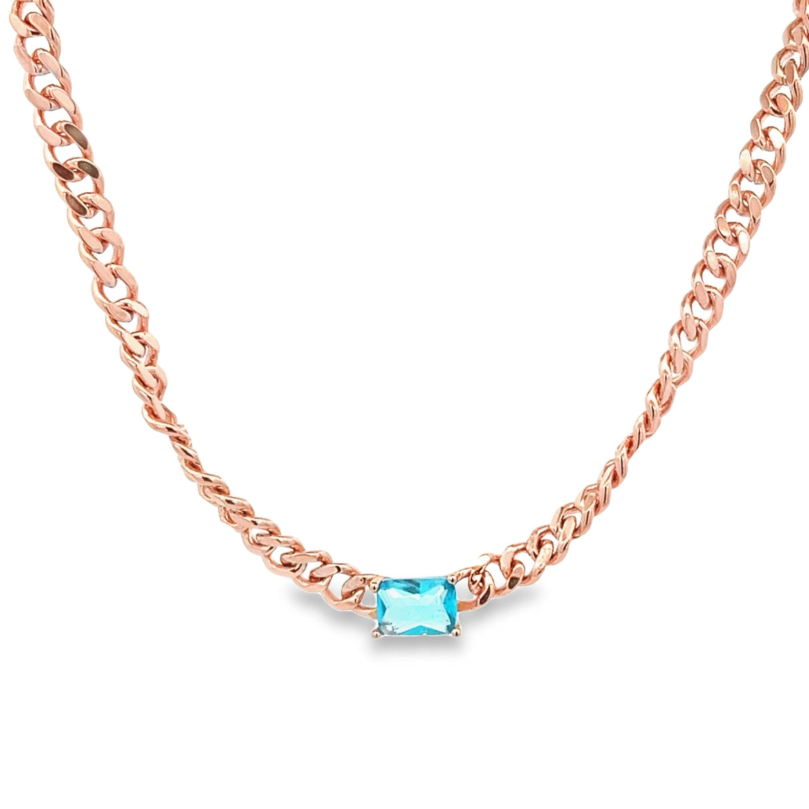925 SILVER ROSE GOLD PLATED CHAIN LINKS WITH SKY BLUE CRYSTAL