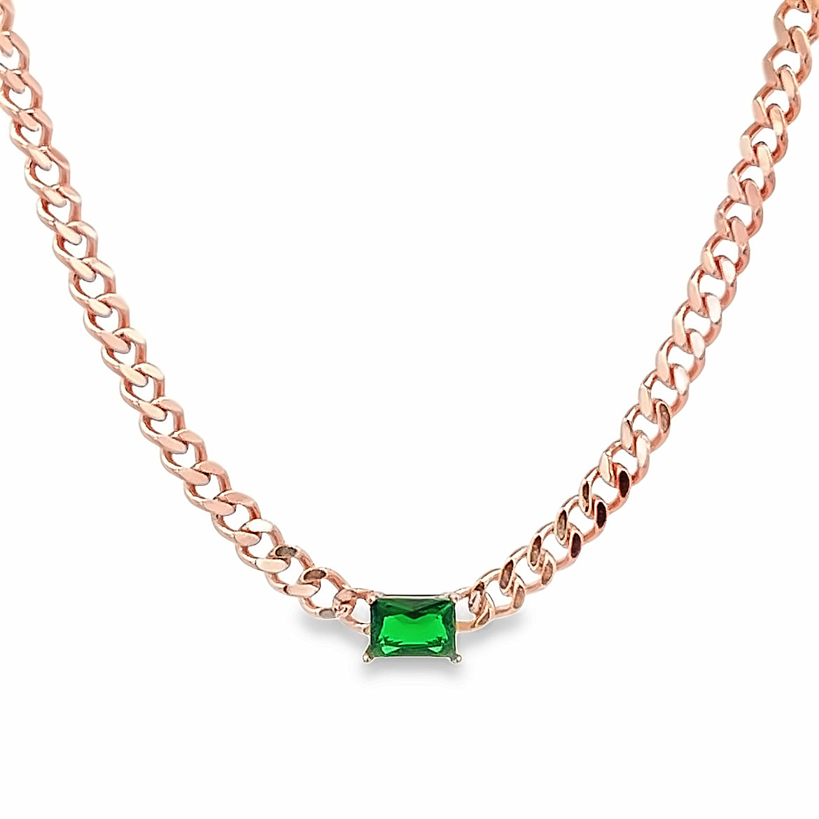925 SILVER ROSE GOLD PLATED CHAIN LINKS WITH GREEN CRYSTAL