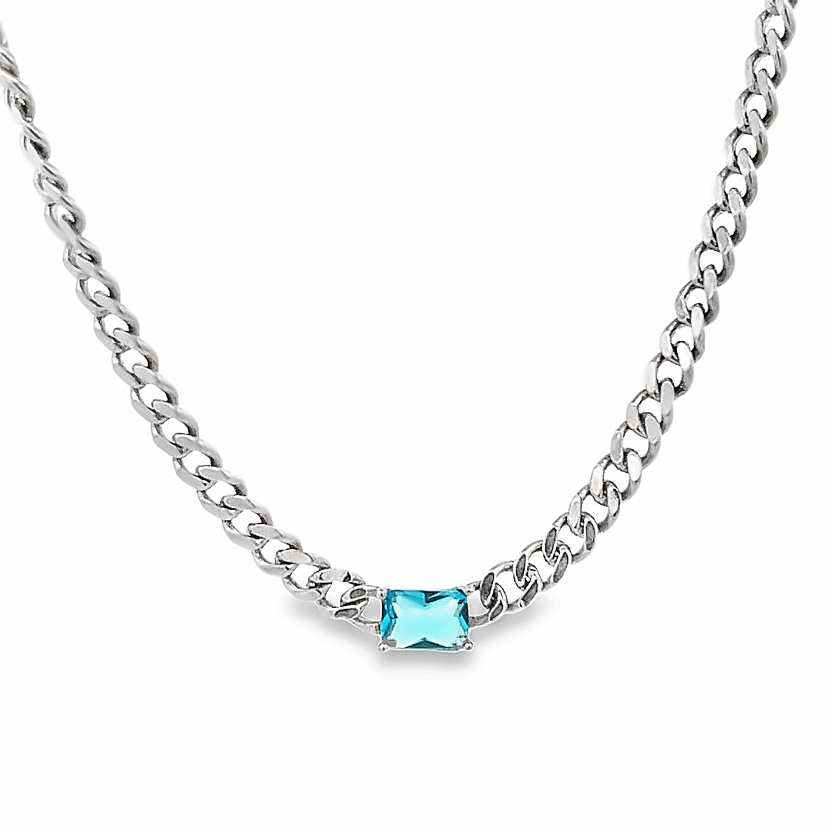 925 SILVER PLATED CHAIN LINKS WITH SKY BLUE CRYSTAL