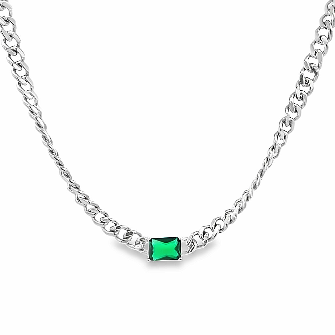 925 SILVER PLATED CHAIN LINKS WITH GREEN CRYSTAL