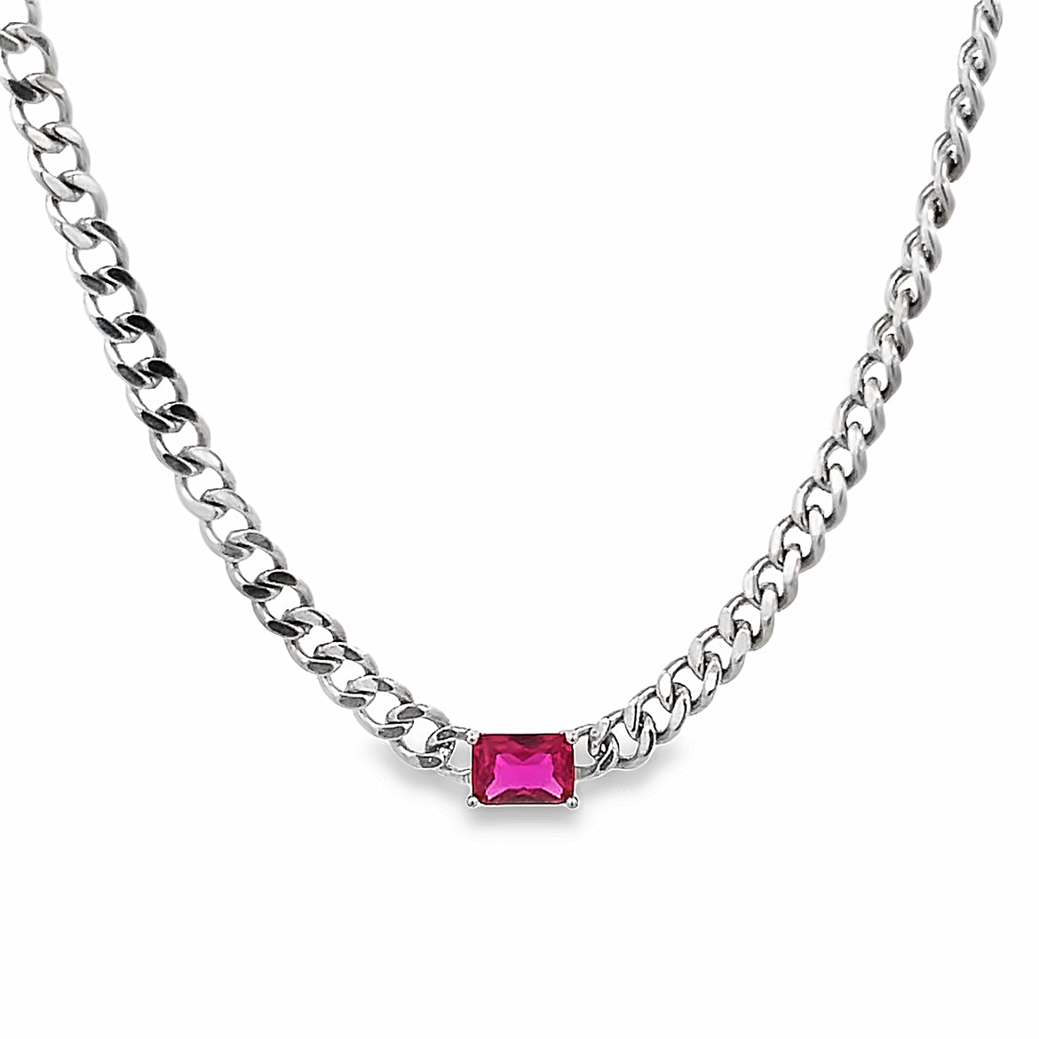 925 SILVER PLATED CHAIN LINKS WITH PINK CRYSTAL