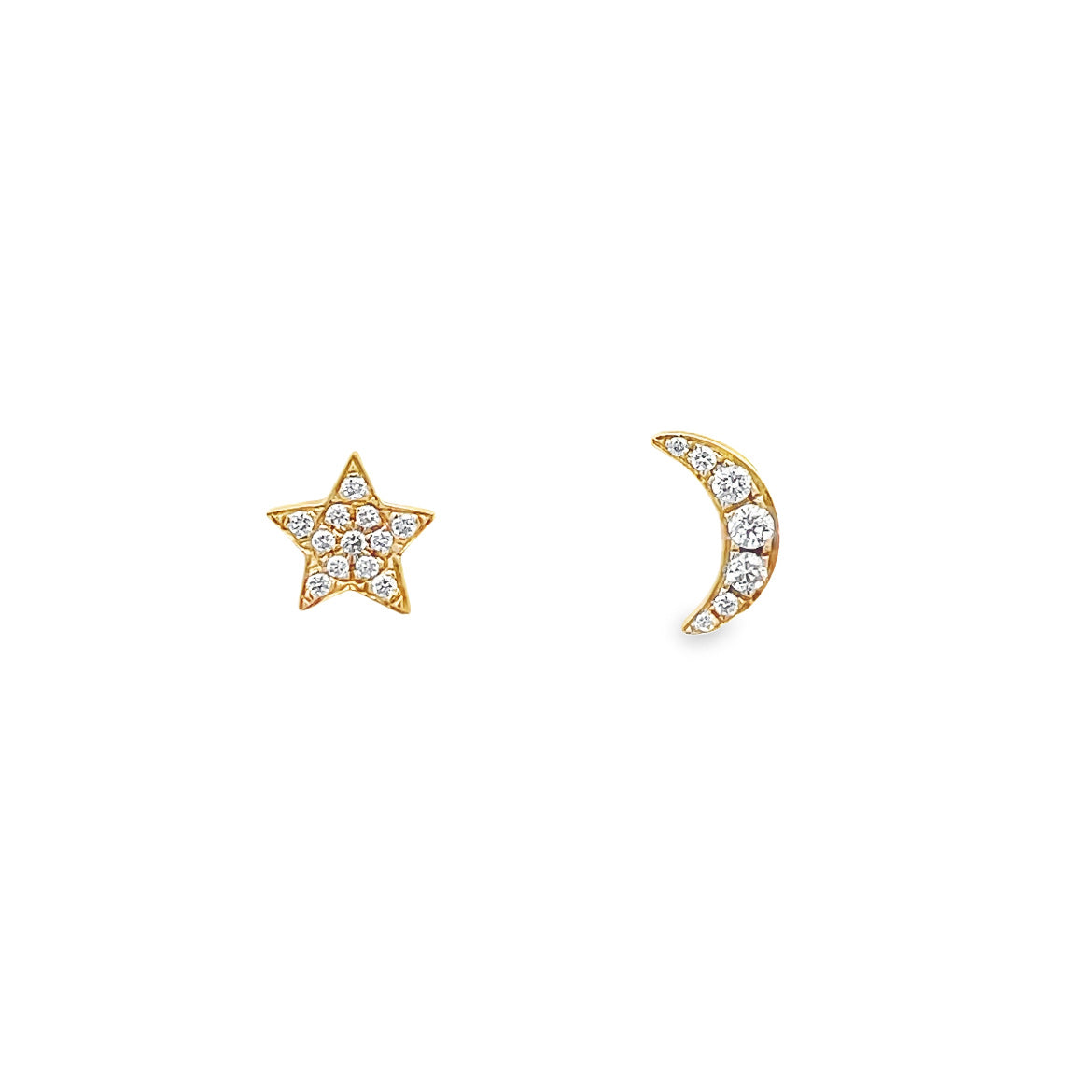 DIAMOND PAVÉ MOON AND STAR STUD EARRINGS SET IN 14K YELLOW GOLD