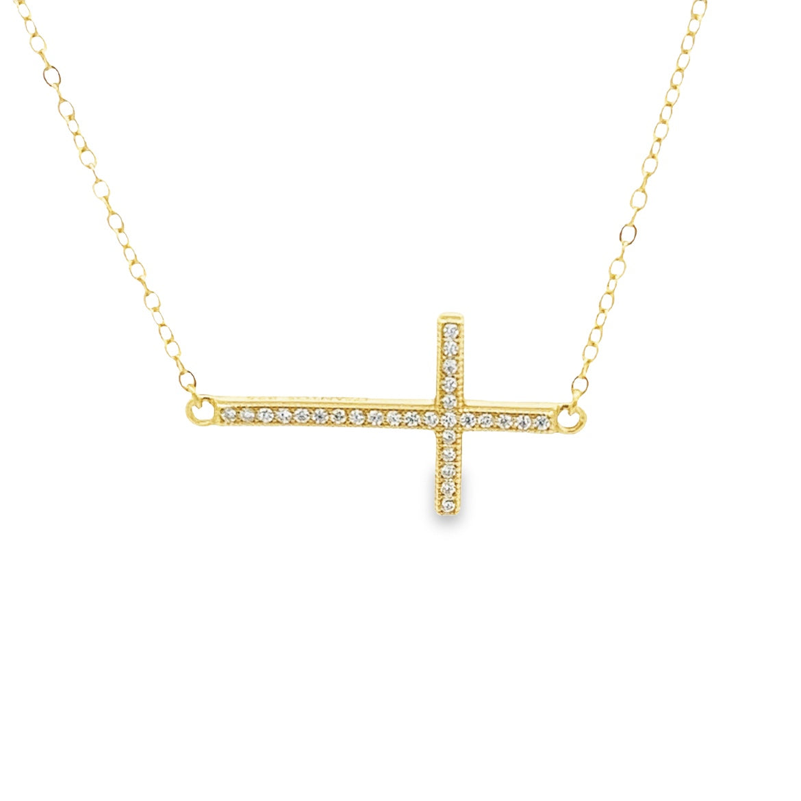 925 SILVER GOLD PLATED CROSS PENDANT WITH CRYSTALS