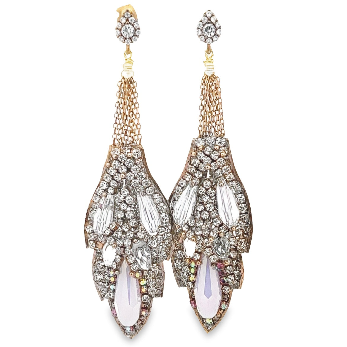 925 GOLD PLATED CRYSTAL LONG EARRINGS