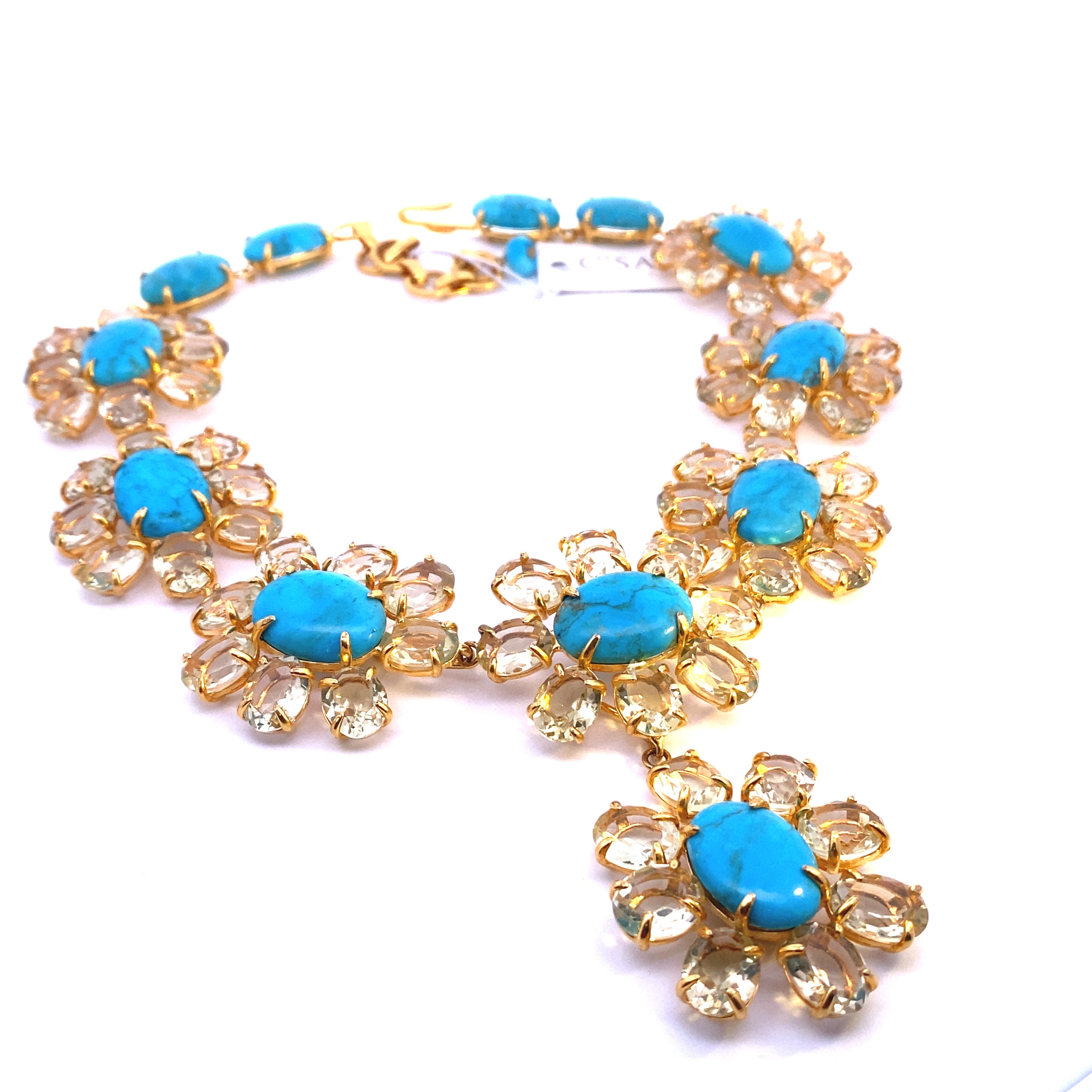 NECKLACE SET WITH FLOWER SHAPE AND TURQUOISE LEMON