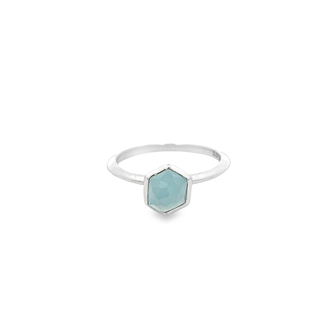 925 SILVER PLATED UNEVEN BLUE CHALCEDONY RING