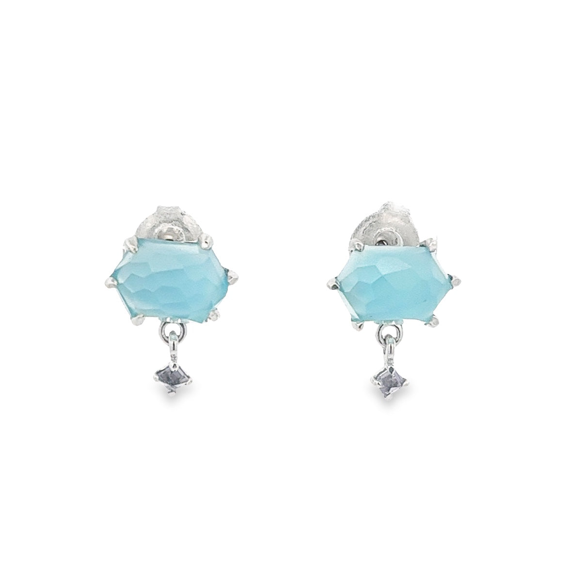 925 BLUE CHALCEDONY AND IOLITE EARRINGS