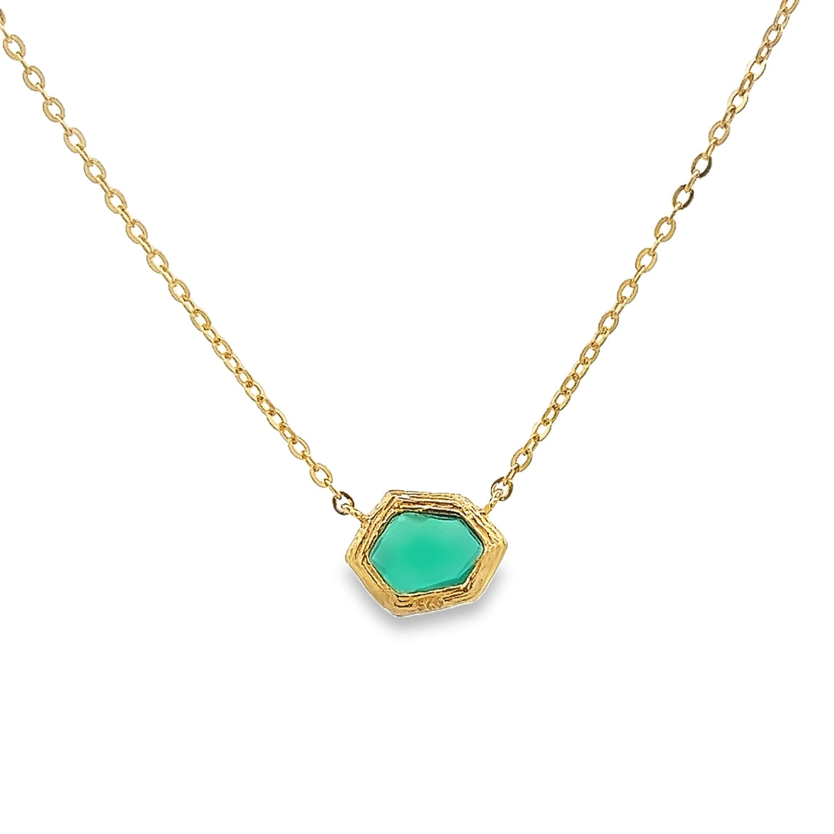 925 SILVER GOLD PLATED GREEN ONIX NECKLACE