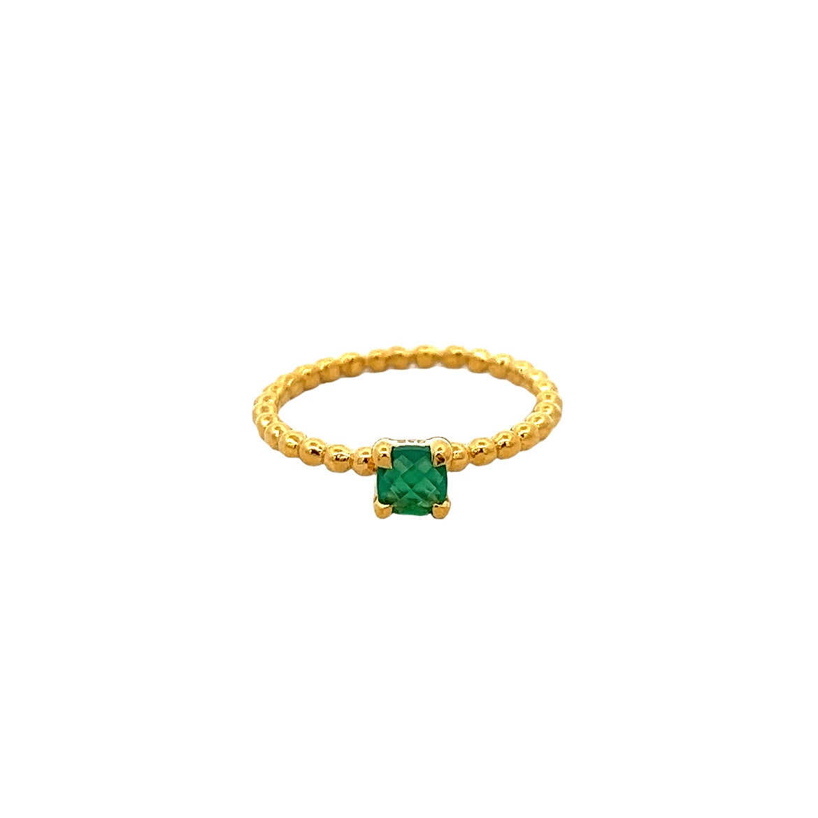 925 SILVER GOLD PLATED ONYX GREEN BRIOLETTE CUSHION RING