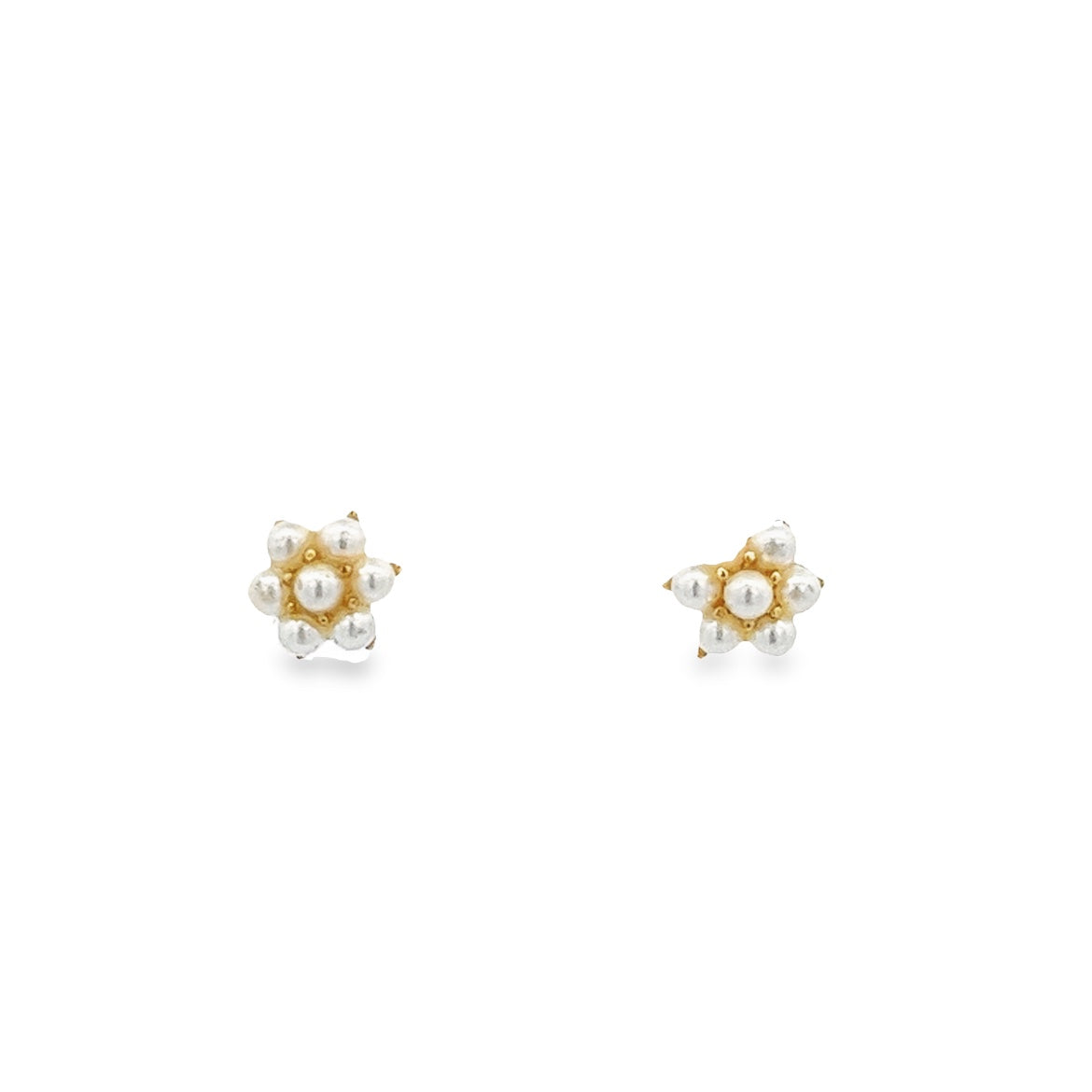 PEARL FLOWER EARRINGS SET IN 14K YELLOW GOLD