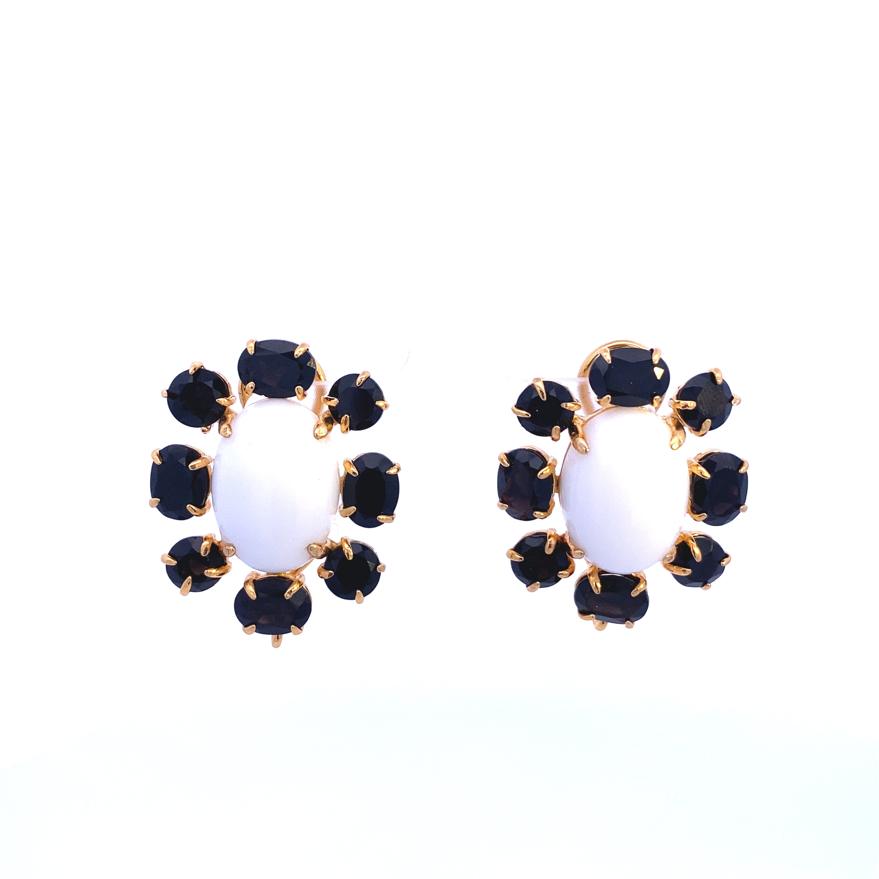 WHITE AGATE EARRINGS SURROUNDED WITH BLACK ONYX