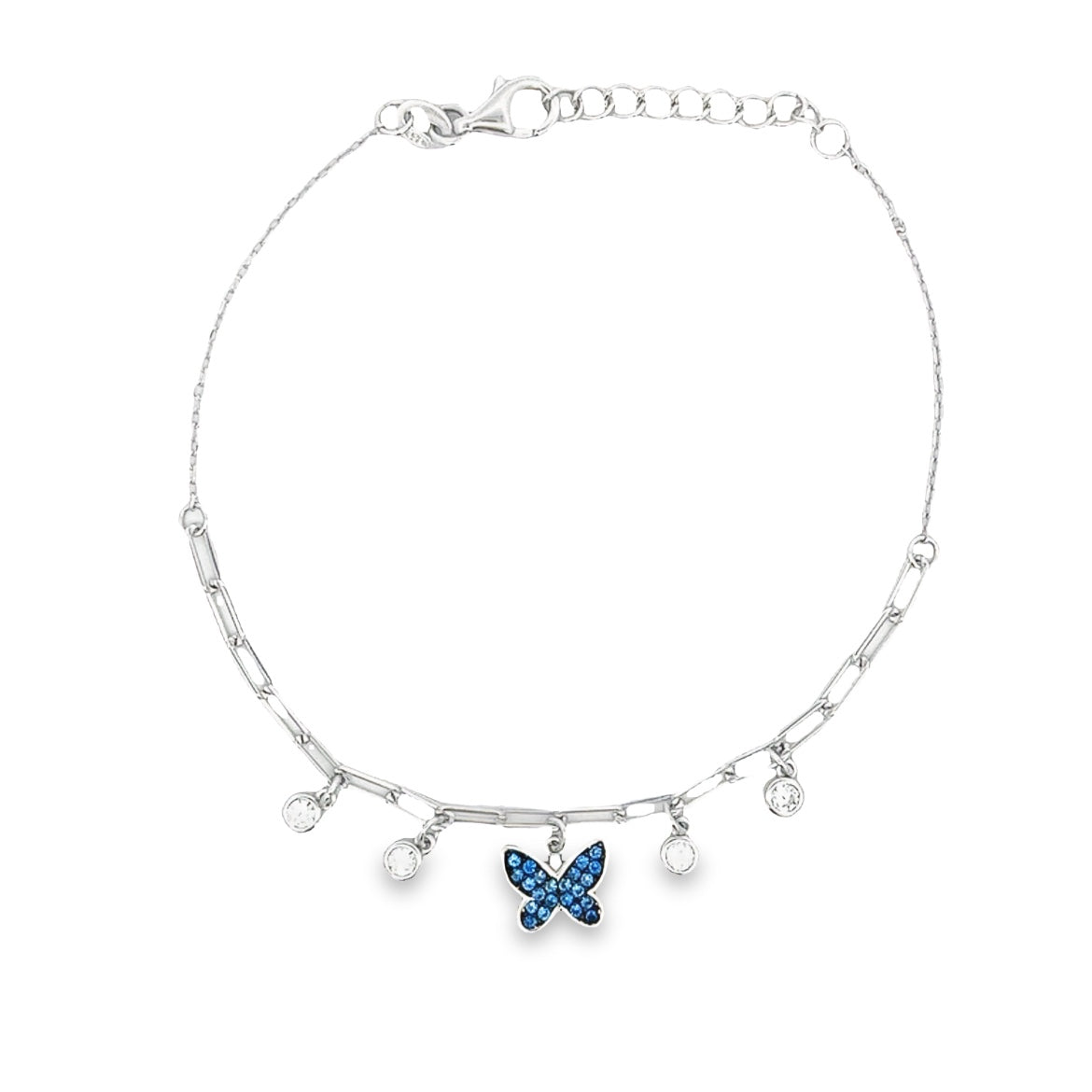 925 SILVER BUTTERFLY BRACELET WITH BLUE CRYSTALS
