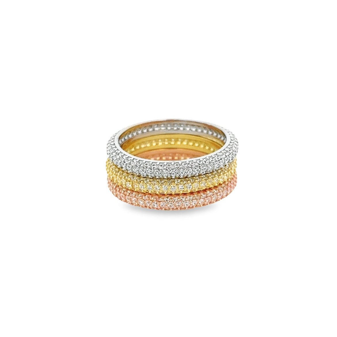 925 TRICOLOR RING WITH CRYSTALS