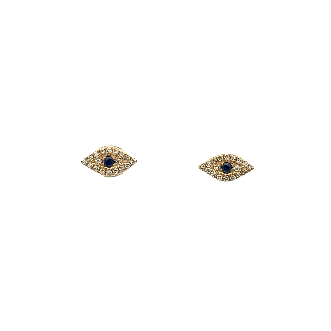 SAPPHIRE EYE WITH DIAMOND PAVÉ EARRINGS SET IN 14K YELLOW GOLD