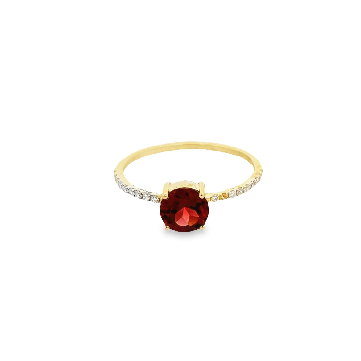 GARNET RING WITH DIAMONDS SET IN 14K YELLOW GOLD