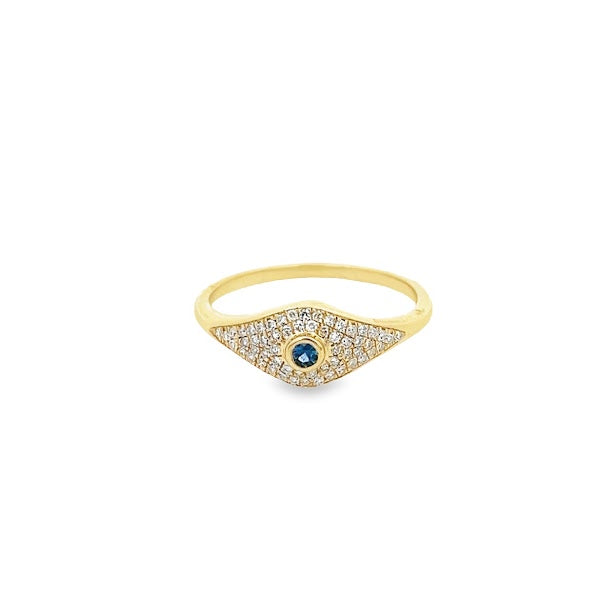 ANILLO CON OJO DE ZAFIRO Y DIAMANTES EN ORO AMARILLO DE 14 K