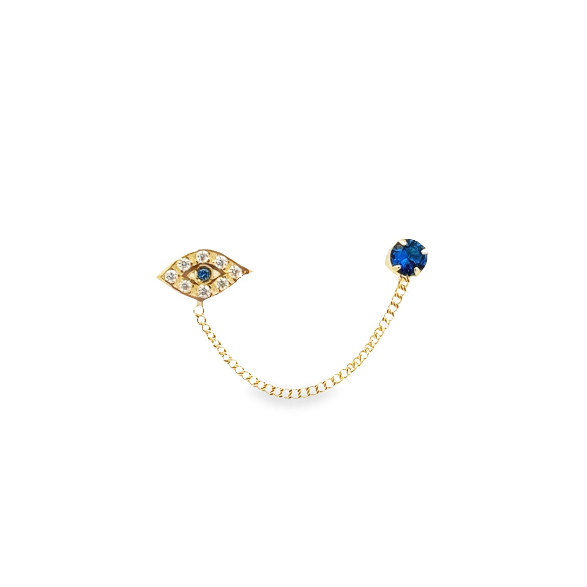 14K GOLD EVILEYE PIERCING CHAIN WITH BLUE CRYSTAL
