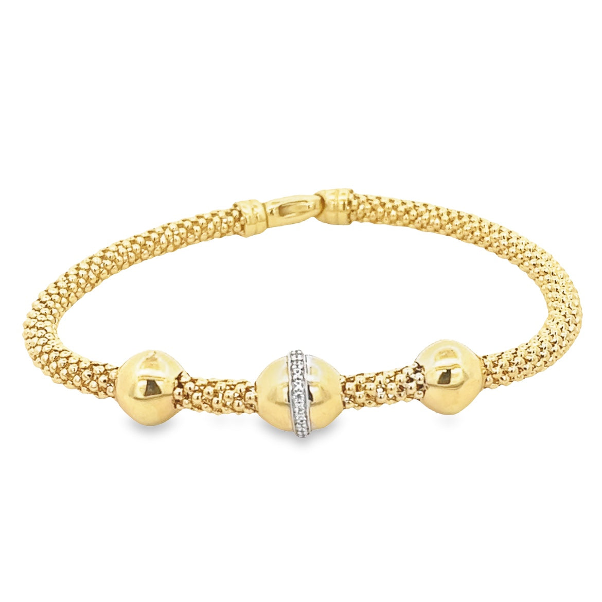14K GOLD MESH BRACELET WITH ROUND CHARMS