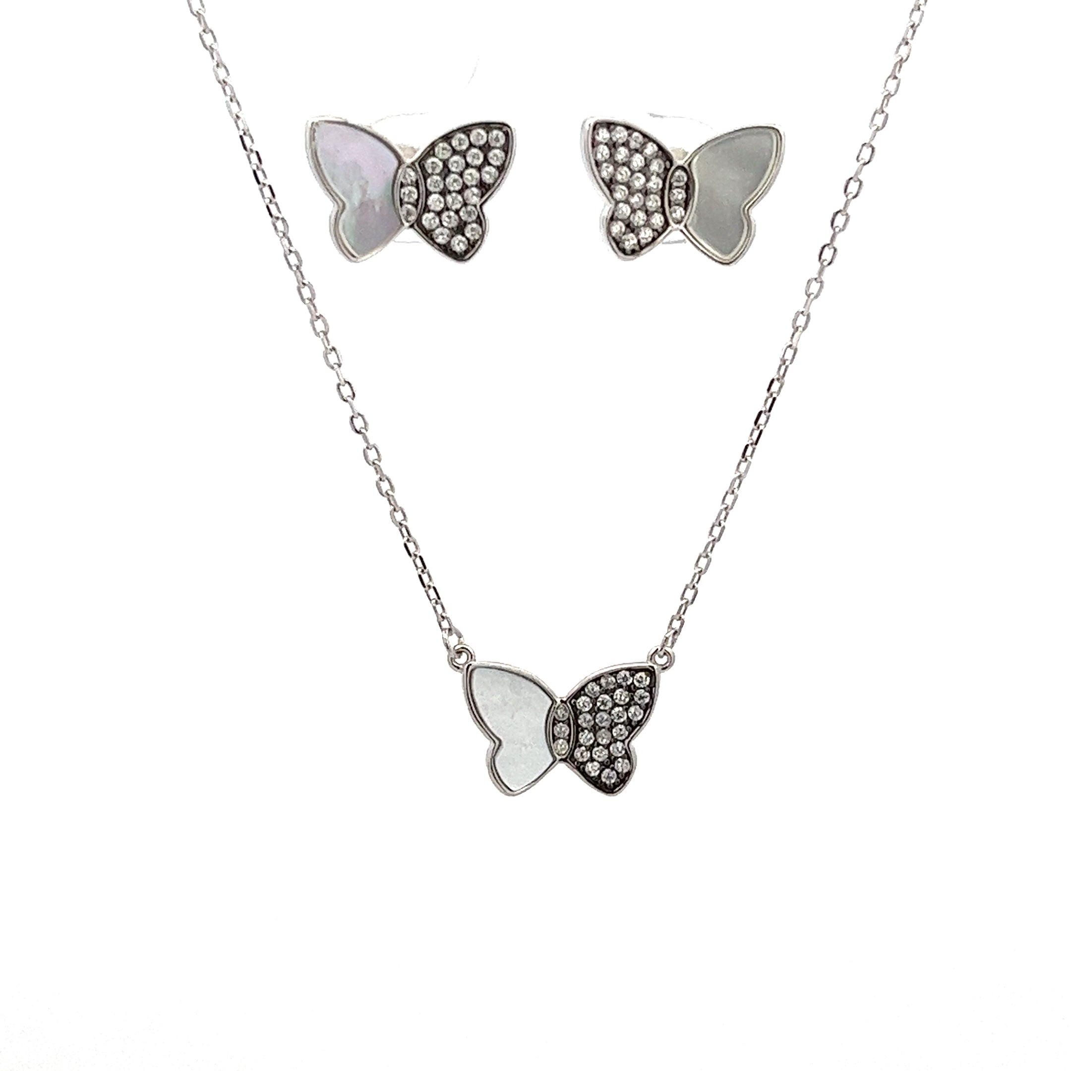 925 SILVER PLATED BUTTERFLY SET WITH MOTHER OF PEARL