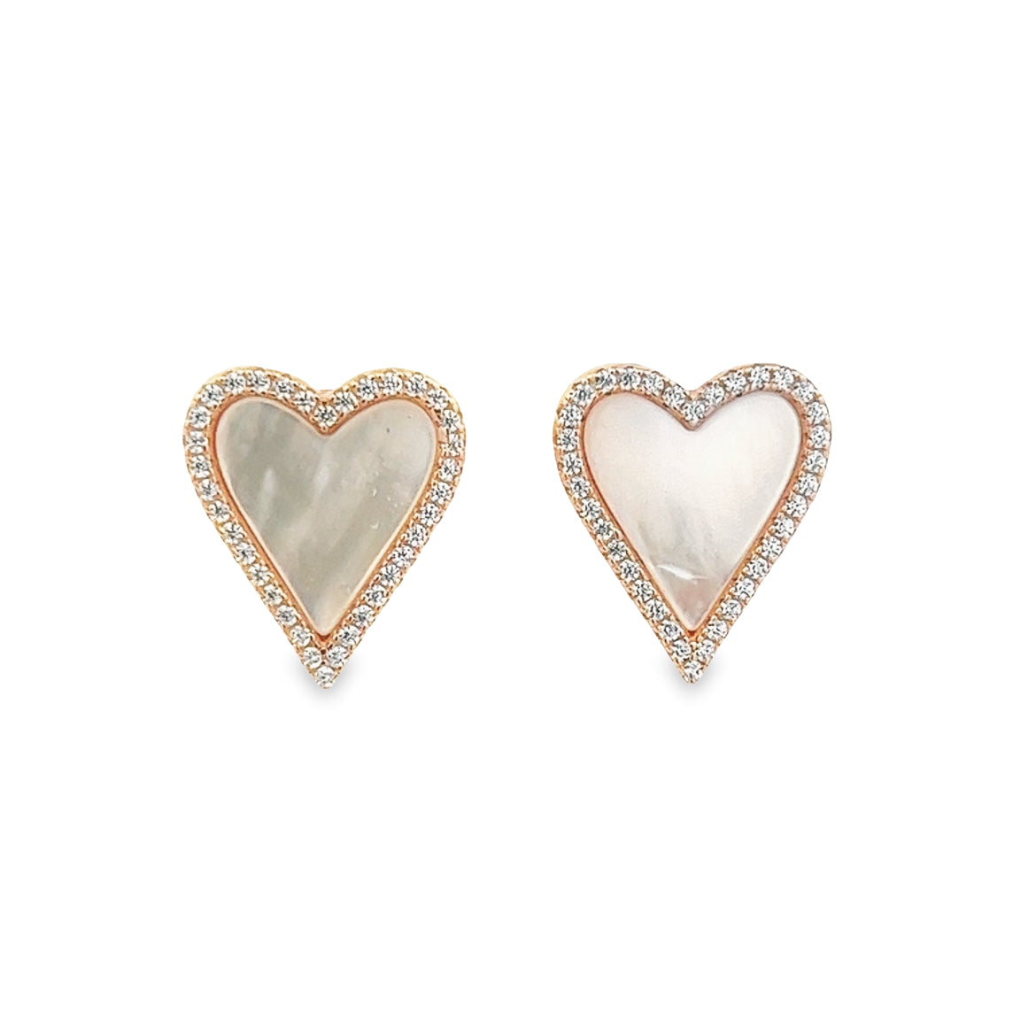925 SILVER ROSE GOLD MOTHER OF PEARL HEART STUD EARRINGS