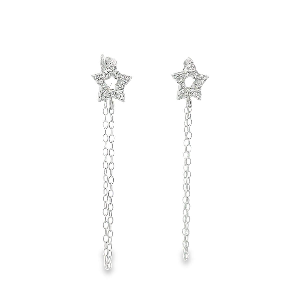 925 SILVER PLATED STAR CHAIN EARRINGS WITH CRYSTALS