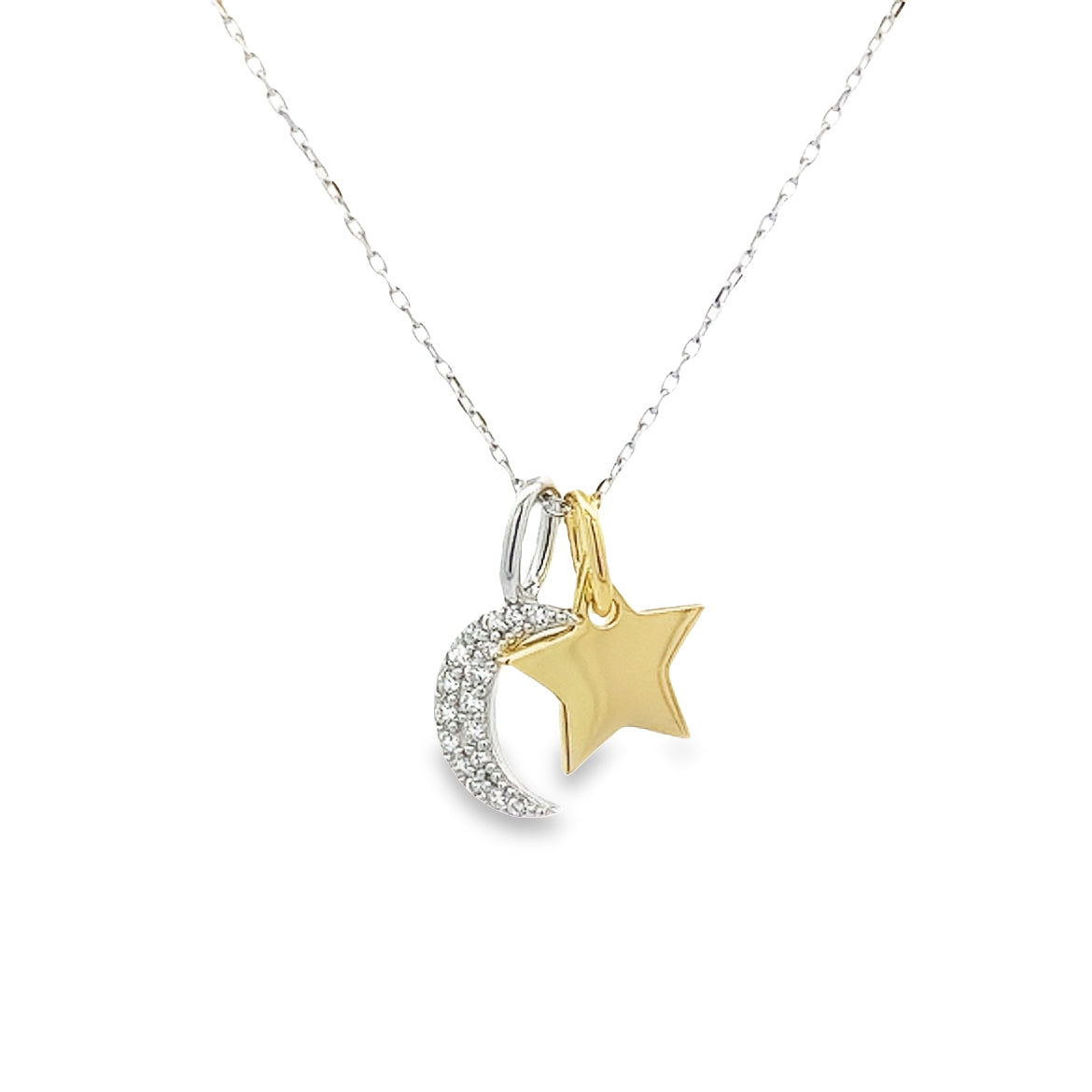 925 SILVER GOLD PLATED STAR AND CRESCENT MOON NECKLACE
