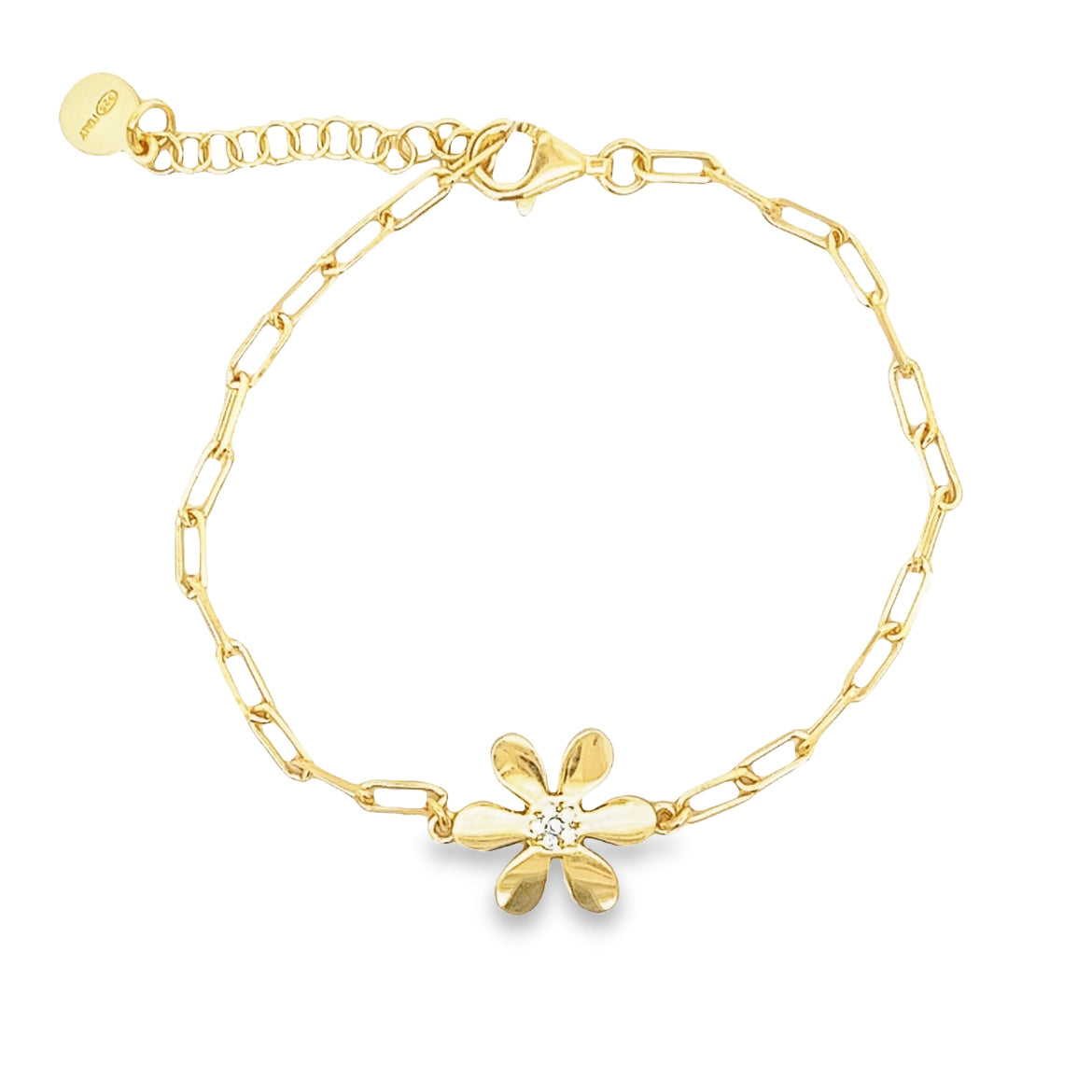 925 SILVER GOLD PLATED PAPERCLIP FLOWER BRACELET