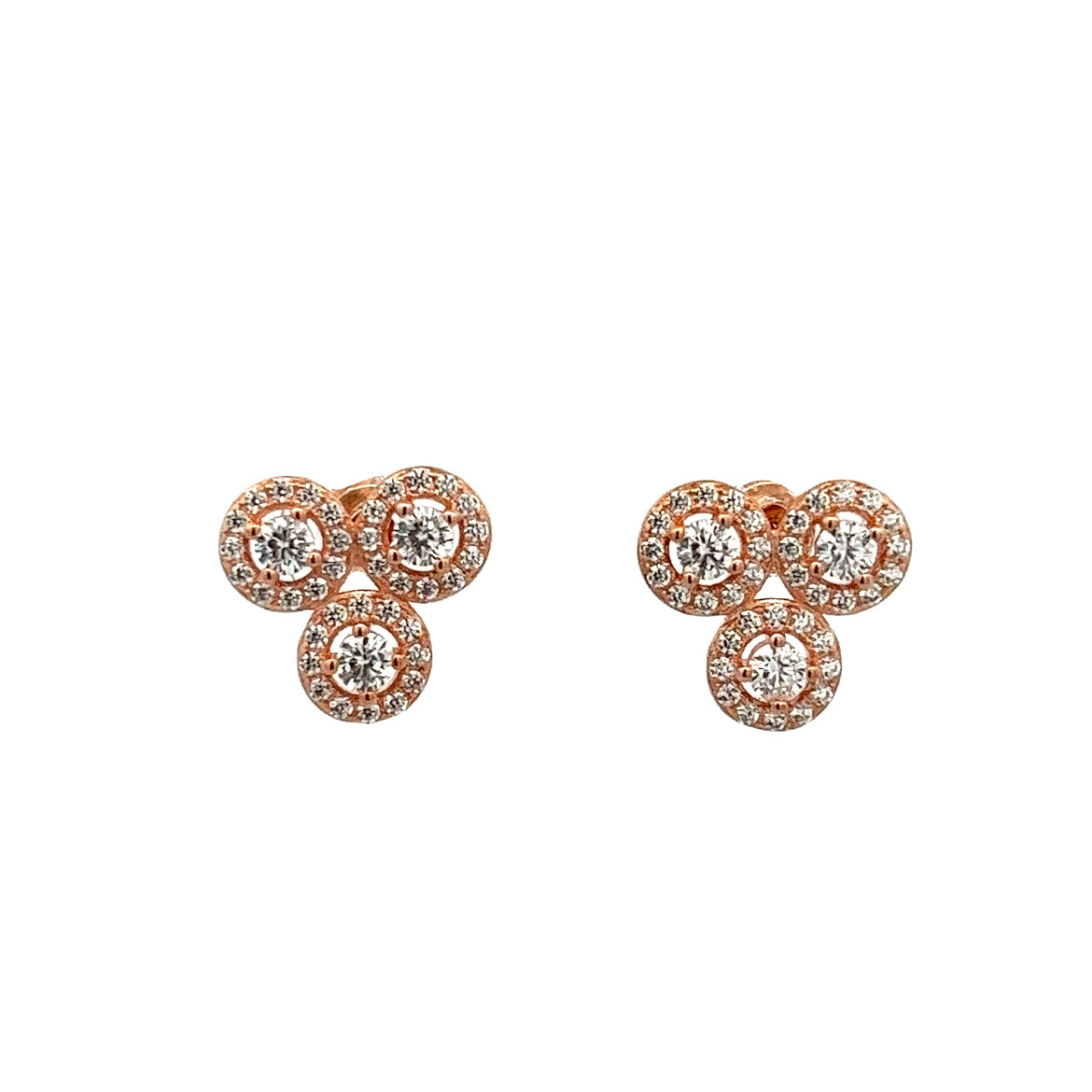 925 SILVER ROSE GOLD HALO TRINTIY EARRINGS