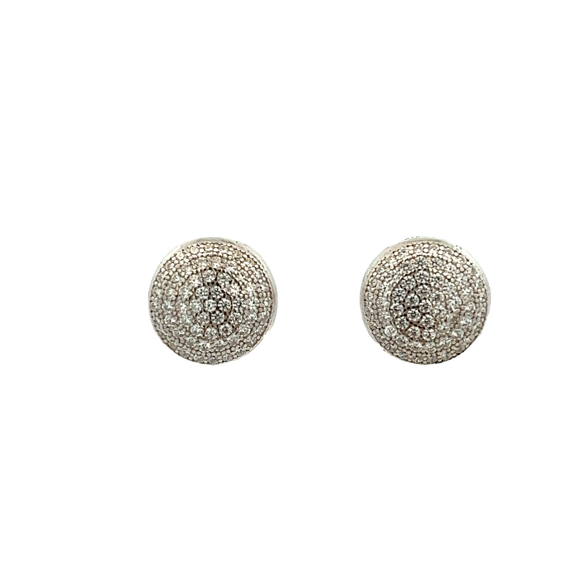 925 SILVER PLATED PUFF ROUND PAVE EARRINGS