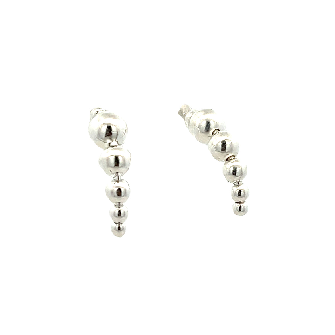 925 SILVER PLATED DESCENDING MULTI BALL CURVED EARRINGS